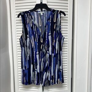 Dana Buchman Blue and Black Sleeveless Blouse